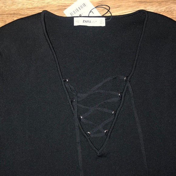 NEW!!! HP 🥳🥳Zara Black Low Cut Sweater with Ties - Picture 4 of 9